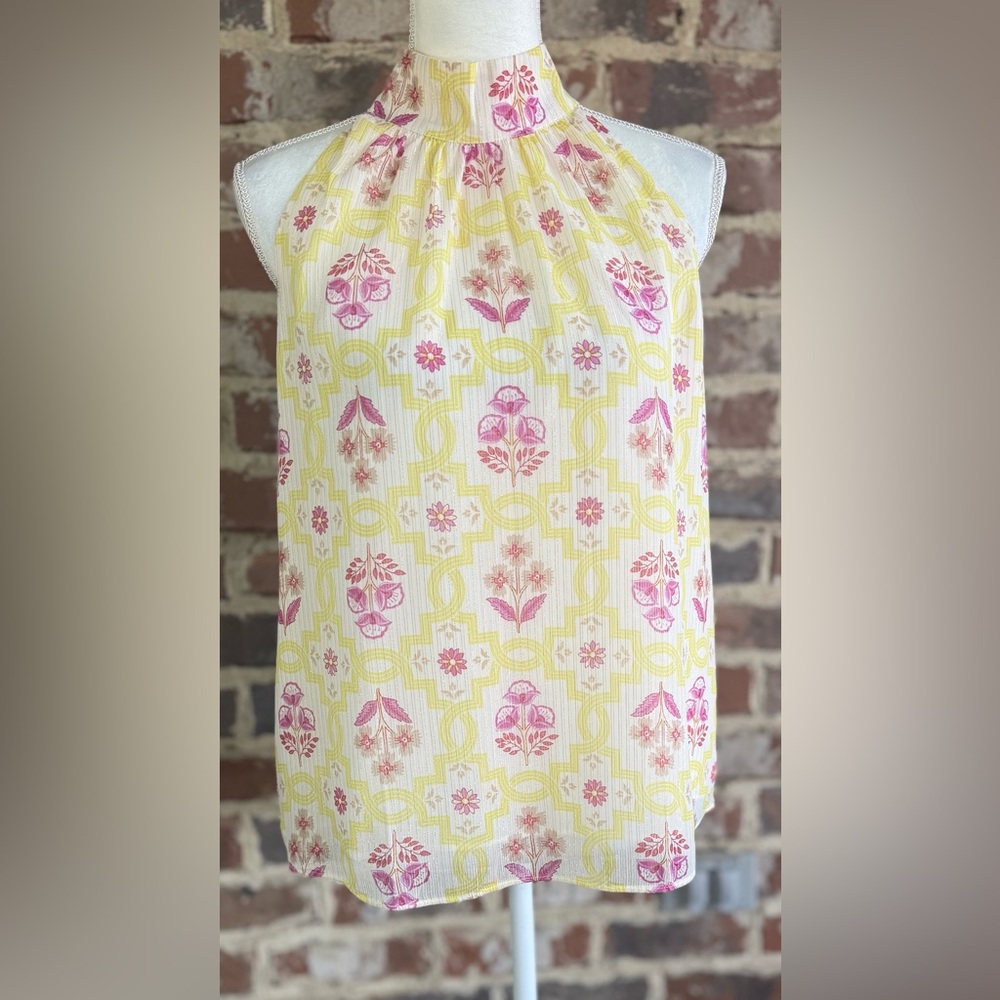 🦋Ann Taylor Yellow and Pink Halter Top